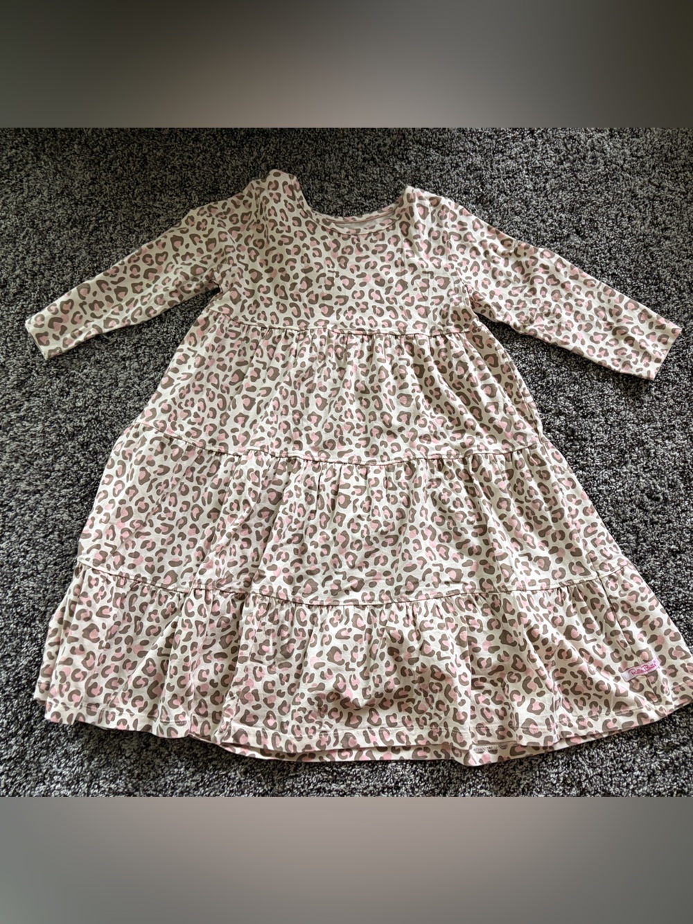 Ruffle Butts Pink and Cream Leopard Tiered Long Sleeve Tunic